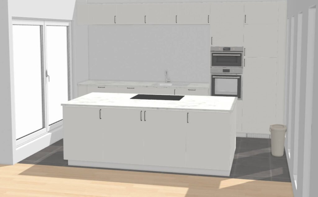 Voorbeeld van standaard IKEA Metod-keukenontwerp uit de IKEA keukenplanner – voor de restyling